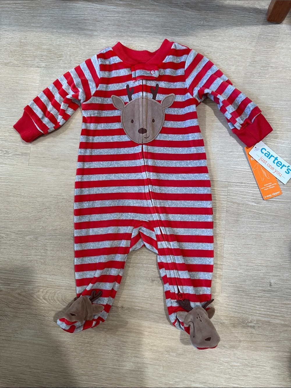 3M Carters Fleece Footed Pajamas Reindeer Stripes Footie Onesie Baby Christmas